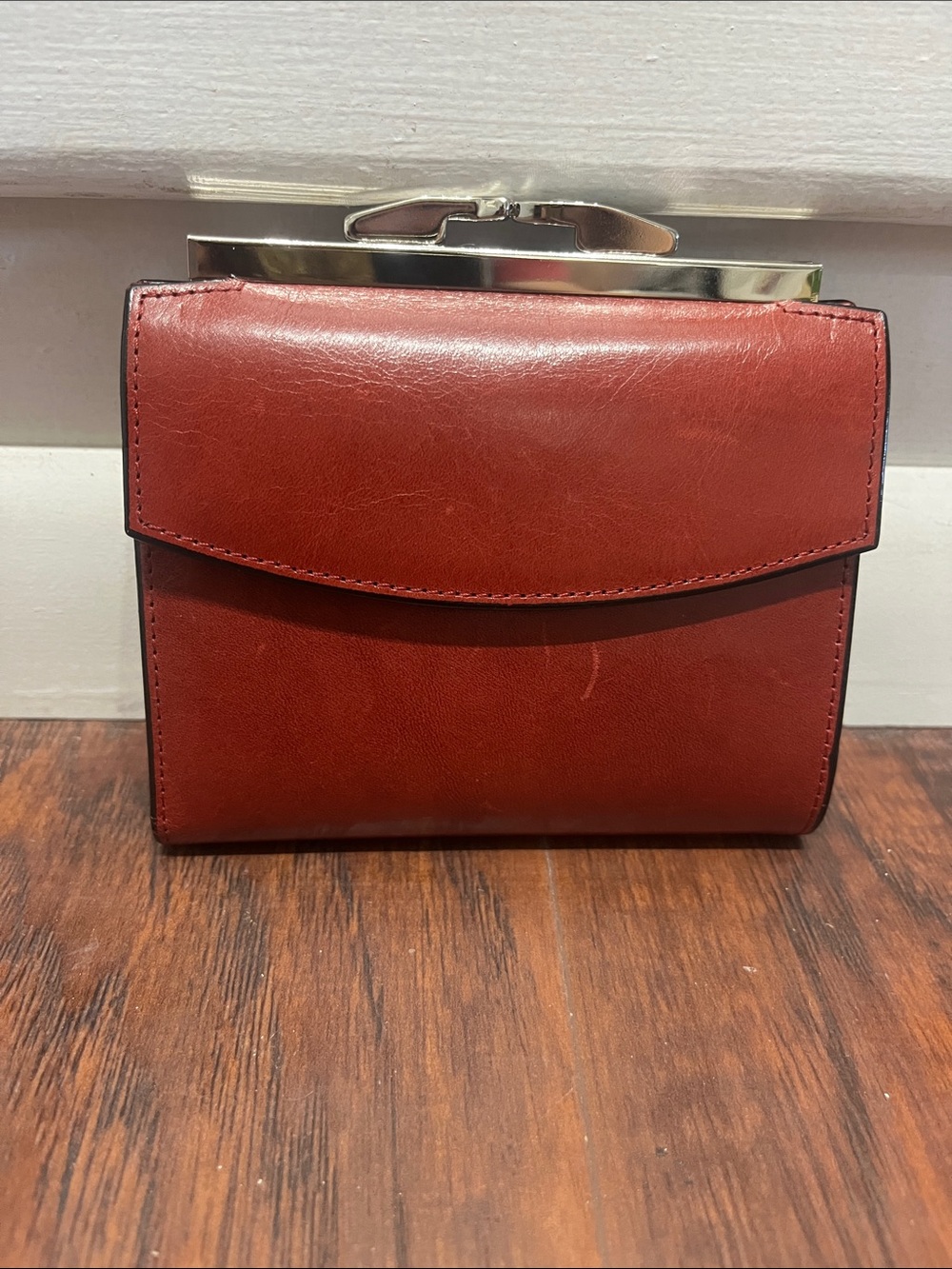 Bosca Deep Red Leather Wallet with Clasp